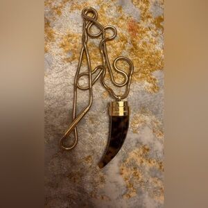 Michael Kors Gold and Brown Horn Pendant Necklace